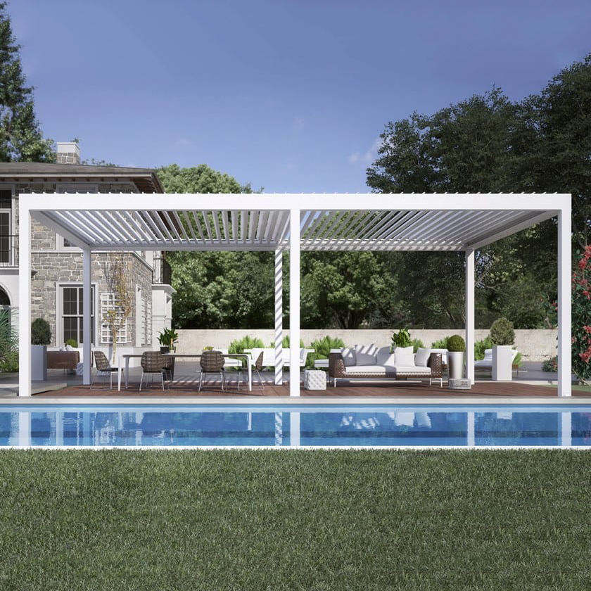 Outdoor Furniture Metal - Geanodiseerd aluminium zwembadpaviljoen met zonwering en