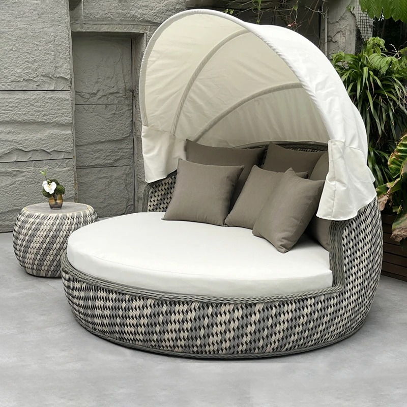 Outdoor Daybed Furniture - Dagbed, anti-UV roestvrij rond, rieten loungesofa,